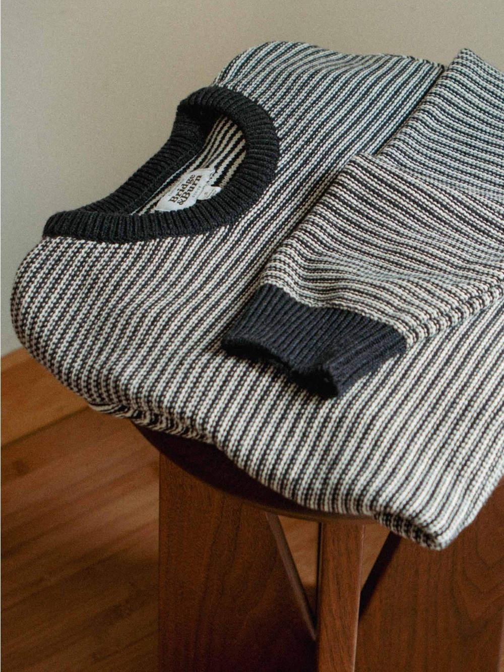 Bridge & Burn Ansel Sweater Cotton Blend Navy & White Striped Crewneck